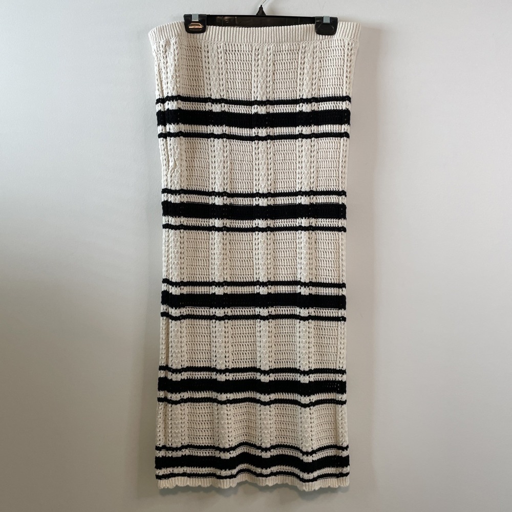 Freshman 1996‎ XL Cream Black Striped Knit Maxi Skirt Cotton Blend
